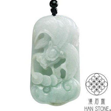 【漢石齋】天然翡翠A貨 如意瑞獸玉珮吊墜 細糯種飄花(36*66*14mm)