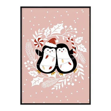 小企鵝過冬I 聖誕帽企鵝裝飾畫  42 x 59.4cm  黑框