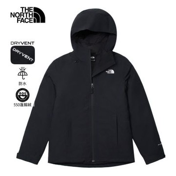 The North Face 官方旗艦 北面女款黑色DRYVENT防水羽絨內裡三合一外套｜8GK6KX7