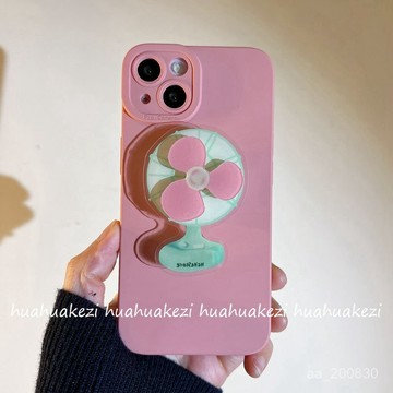 ✨限時下殺✨綠色小風扇支架iPhone15手機殻蘋果16promax新款13軟硅膠14女款12