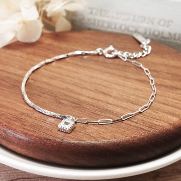 純銀 仰望銀河 半半手鍊 小方鑽款 925純銀 女生手鍊