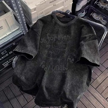 美式復古 Hello Kitty水洗短袖上衣 女生短tee 美式復古 大尺碼上衣 寬鬆T恤 重磅t恤 短袖t恤 短袖上衣