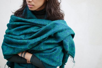 尼泊爾混織毛毯 混色孔雀