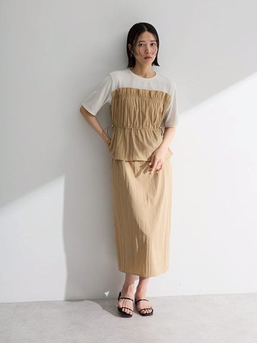 腰際抽繩抓褶荷葉拼接後側開衩洋裝(06000808000) - Green Parks