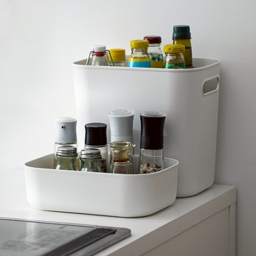 日本 霜山 北歐風霧面隙縫型把手收納盒(無蓋)-灰白-3入