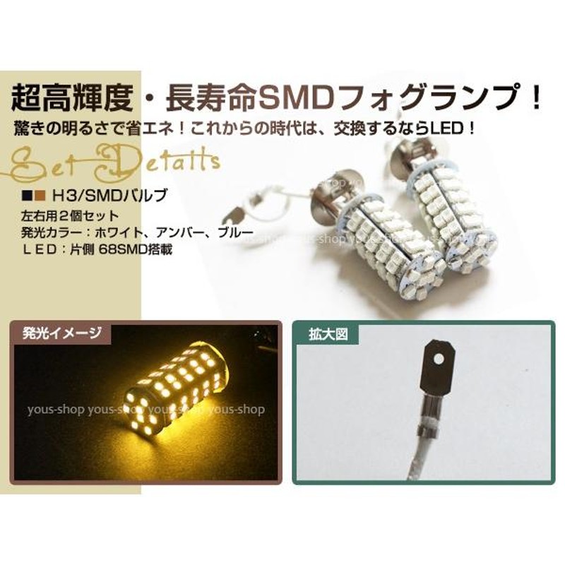 メール便送料無料 LEDフォグランプ プレセア R11 LEDバルブ ホワイト 6000K相当 H3 68発 SMD