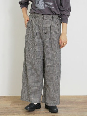 素色/格紋棉麻抓褶休閒長褲(FL43L0F0780) - Samansa Mos2