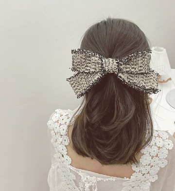 韓國東大門小香風粗花呢超大蝴蝶結彈簧夾后腦勺發夾橫夾一字夾子