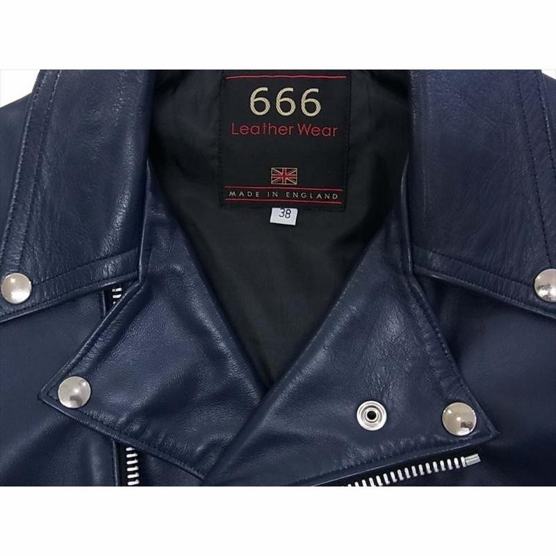 トリプルシックス 666 極美品 英国製 レザー ダブル ライダース ジャケット ネイビー系 38 【美品】【中古】 | LINEブランドカタログ