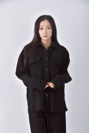 (F) chenn質感羊毛格紋黑色外套
