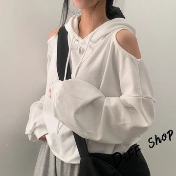 韓版設計感露肩連帽寬鬆長袖上衣【W569】