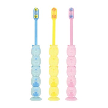 日本 U-COMPANY - 角落生物立體吸盤牙刷(3入裝)-藍黃紅