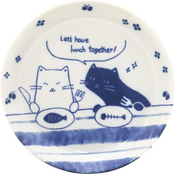 日本製 美濃燒 貓咪餐盤(午餐時間) 14.3cm 甜點盤 蛋糕盤 邊盤 中型盤【南風百貨】