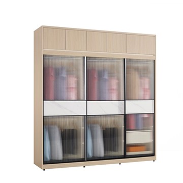 文創集 維爾岩板7尺鋁框加高玻璃衣櫃組合(吊衣桿x5＋單抽屜)-182x60x236cm免組