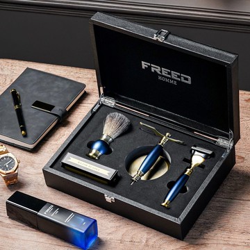 【FREED】五刀式古銅刮鬍刀豪華禮盒四件組-帝王藍 現貨 客製刻字