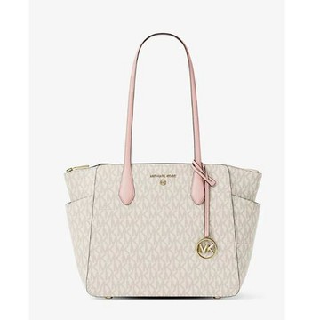 【MICHAEL KORS】防刮皮革肩背托特包-香草白/粉