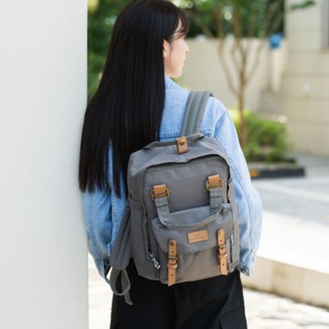 【DOUGHNUT】14吋 防潑水 後背包 馬卡龍 水壺格 經典熱銷-灰 RE