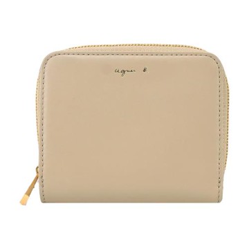 agnes b. 素面皮革短夾-奶茶