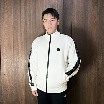 美國百分百【全新真品】MONCLER 立領外套 棉質 刷毛 長袖 logo 夾克 黑色/白色 CU21
