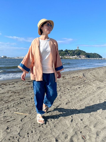 絲麻泥染開襟罩衫 藍染 手染 Haori