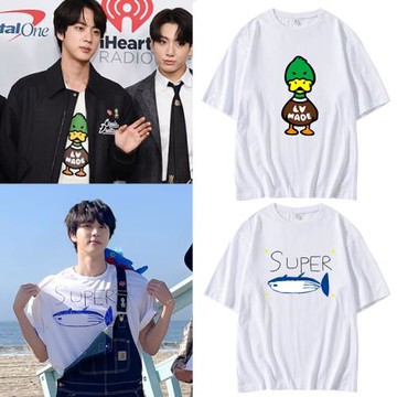防彈少年團金碩珍同款純棉半袖體恤圓領男女寬松短袖T恤打底衫