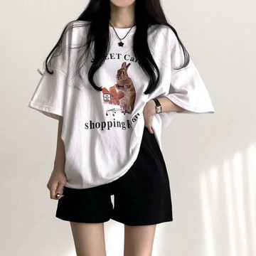 Vuja de 純棉 t恤 短袖上衣女 兔子印花 T恤 韓國上衣 oversize T恤 潮流衣服 寬鬆上衣 ins風