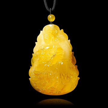 【正佳珠寶】蜜蠟琥珀 蒐藏級金絞蜜 83.8g 翔龍觀音 蜜蠟琥珀