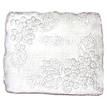 角皿 日本製 陶瓷 24.5x21x2.5cm  10吋  花印 灰白色  1個