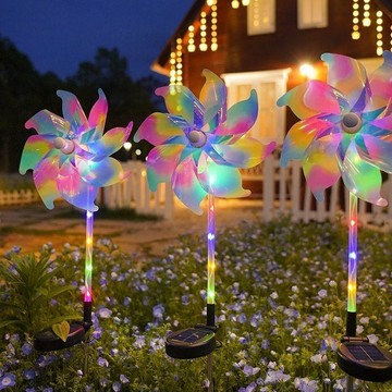 🔥在臺出貨🔥太陽能新款旋轉發光戶外風車防水插燈花園夜燈草坪庭院插地裝飾燈