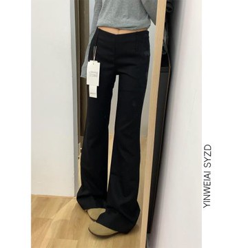 高個子加長黑色微喇西裝褲女秋顯瘦不貼腿喇叭褲寬松直筒休閑長褲