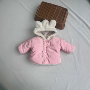 DUDU-童裝小童男女中性加厚純色上衣保暖連帽潮搭休閒小熊外套