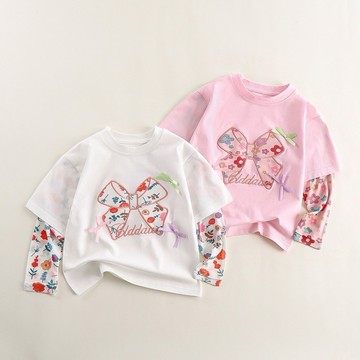 【BabyBear】現貨 童裝 歐美 兒童上衣 兒童長袖 兒童假兩件 女童防曬衣 兒童防曬衣 TH0071