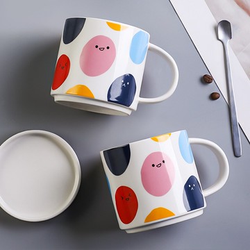 墨色可愛陶瓷馬克杯帶蓋家用喝水杯創意潮流辦公室咖啡杯女帶杯墊