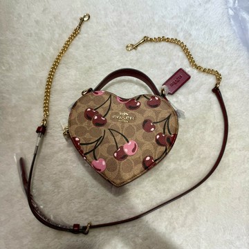 【蔻馳｜全新】現貨 COACH 愛心包 金標 滿版 櫻桃 防刮紋 雙拉鍊 兩用包｜Little Bee 小蜜蜂精品