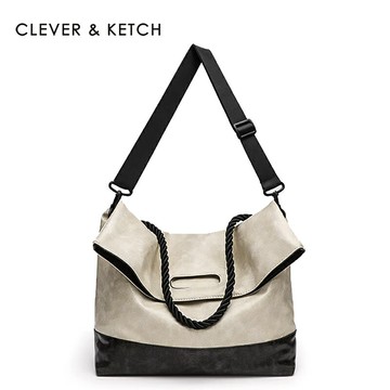 大容量拼色側肩包包女2025新款潮通勤百搭斜背托特包【木屋雜貨】