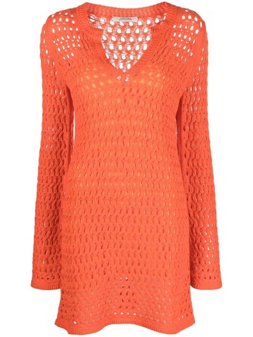 Dorothee Schumacher - V-neck crochet dress - women - Cotton/Wool/Polyamide - 3 - Orange