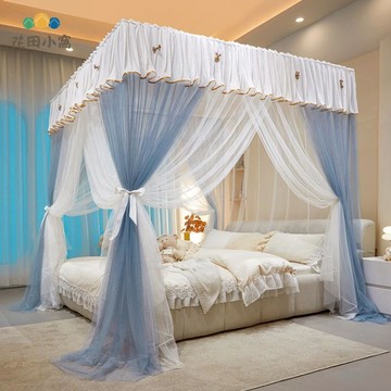 免運 蚊帳 睡簾 加厚遮光 新款公主風雙層紗落地宮廷蚊帳 家用臥室花邊三開門帶支架加固加密 可開發票 全館八折 工廠現貨直銷 新品特價 h1097