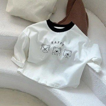 🍭臺灣出貨🍭兒童新款打底長袖2026新款男女寶寶拼色圓領T恤春秋卡通愛心上衣 女童長袖上衣 兒童長袖上衣 女童上衣