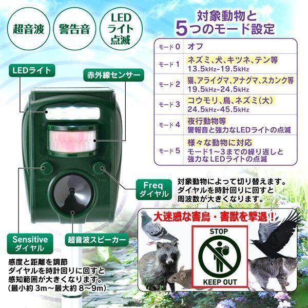 庭や家庭菜園・田畑を荒らさせない！ソーラー充電式鳥獣リペラー  (コウモリ ネズミ 威嚇 夜行動物 死活問題 深刻な被害)