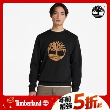 (領券再折)Timberland官方旗艦 男款黑色大LOGO圓領長袖上衣|A6K47001