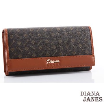 長夾【Diana Janes 黛安娜】皛鑽LOGO雙折長夾-咖啡