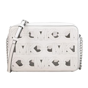 MICHAEL KORS JET SET MK車線鏤空穿孔拉鍊斜背方包.白