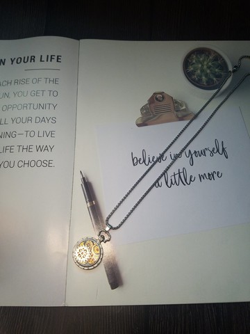 復古銀色懷錶齒輪項鍊蒸汽朋克元素吊墜