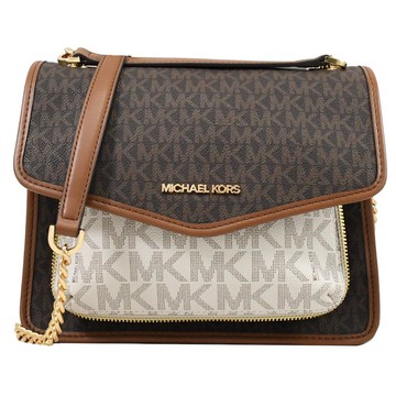 MICHAEL KORS REGINA PVC拼色斜背翻蓋鍊包.咖