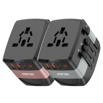 ASPOR 20W氮化鎵GaN 全球通用萬能轉換插頭(2USB-C+2USB-A )