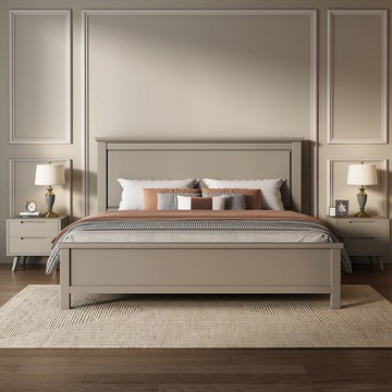 北歐灰色全實木床現代簡約1.8米雙人床1.5主臥公主美式床高箱儲物