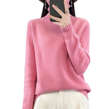 【米蘭精品】現貨+預購 100%羊毛衣針織衫發熱衣長袖保暖內搭加絨寬鬆大碼休閒-高領純色女上衣8色74nc89