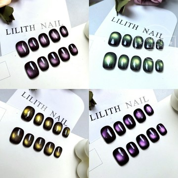 可隔日到貨！星軌系列 黑底追光貓眼 純手工穿戴甲 短圓甲 可拆卸手工甲 光療甲片 假指甲 指甲貼