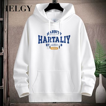 IELGY 13 色加大碼棉質連帽衛衣男士新款口袋寬鬆休閒中性 HARTALY 印花上衣