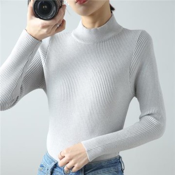 半高領毛衣女修身加厚短款緊身針織仿羊衫秋冬內搭套頭長袖打底衫